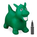 Jumper de cauciuc in forma de dragon, copii +3 ani, dimensiuni 46 x 26 x 60 cm, verde, Relaxdays