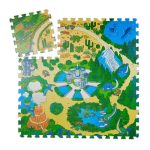 Covoras din spuma EVA Relaxdays, tip puzzle, multicolor, cu dinozauri, 9 piese, 90x90 cm