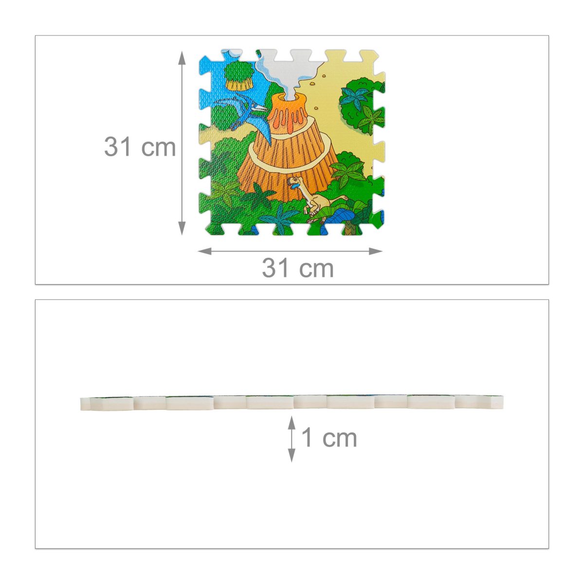 Covoras din spuma EVA Relaxdays, tip puzzle, multicolor, cu dinozauri, 9 piese, 90x90 cm - imagine 3