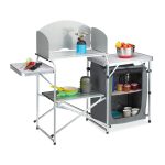 Bucatarie pliabila de camping, 111 x 147 x 46 cm, aluminiu, poliester si MDF, gri