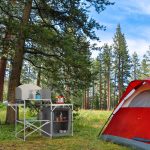 Bucatarie pliabila de camping, 111 x 147 x 46 cm, aluminiu, poliester si MDF, gri - imagine 3
