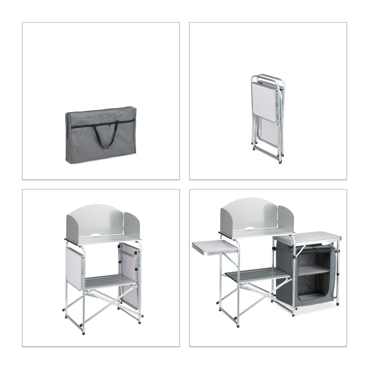 Bucatarie pliabila de camping, 111 x 147 x 46 cm, aluminiu, poliester si MDF, gri - imagine 6