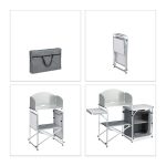 Bucatarie pliabila de camping, 111 x 147 x 46 cm, aluminiu, poliester si MDF, gri - imagine 6