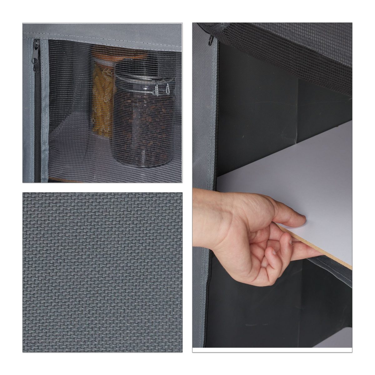 Bucatarie pliabila de camping, 111 x 147 x 46 cm, aluminiu, poliester si MDF, gri - imagine 9