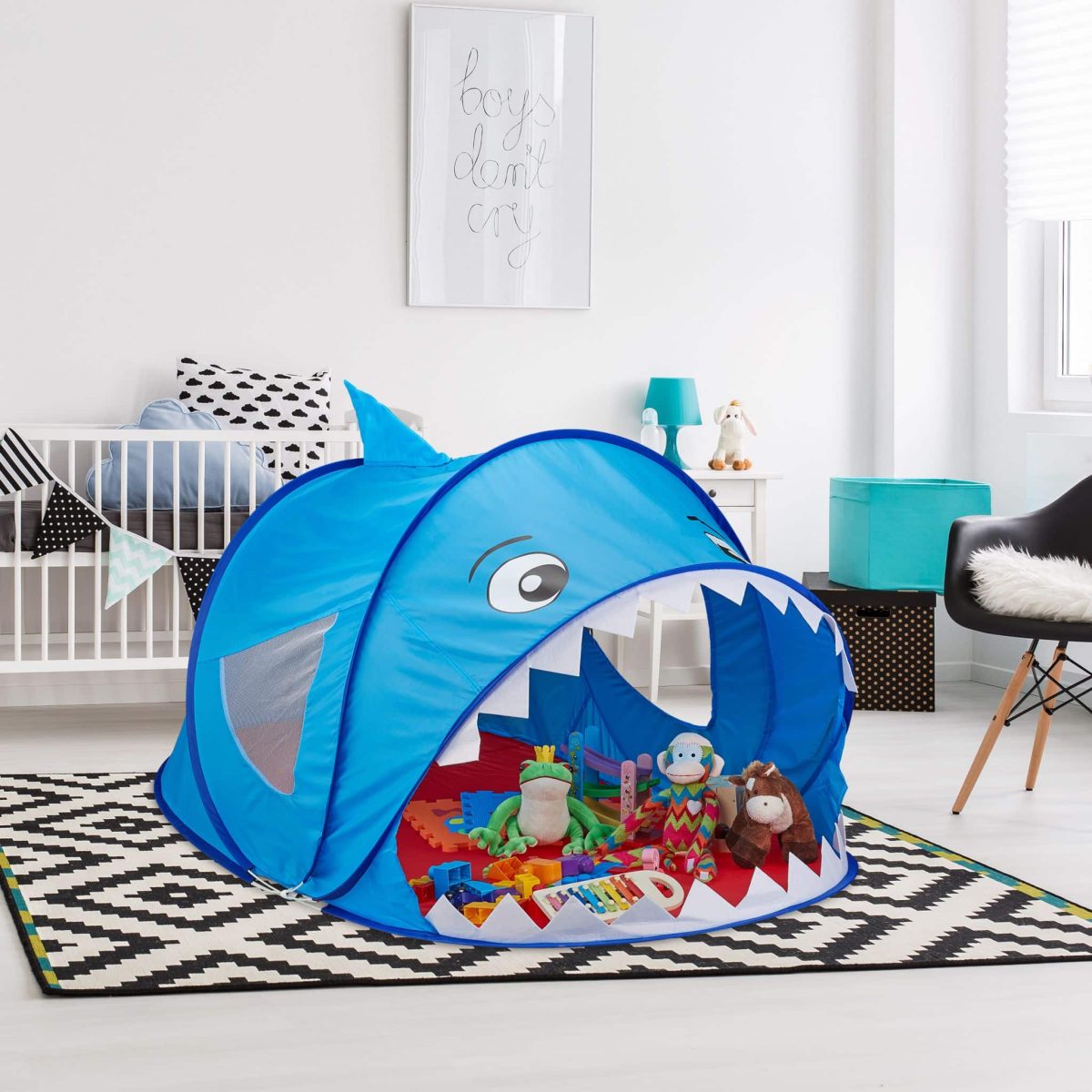 Cort de joaca pentru copii Relaxdays, Pop UP, poliester, albastru, 182 x 100 x 86 cm - imagine 2