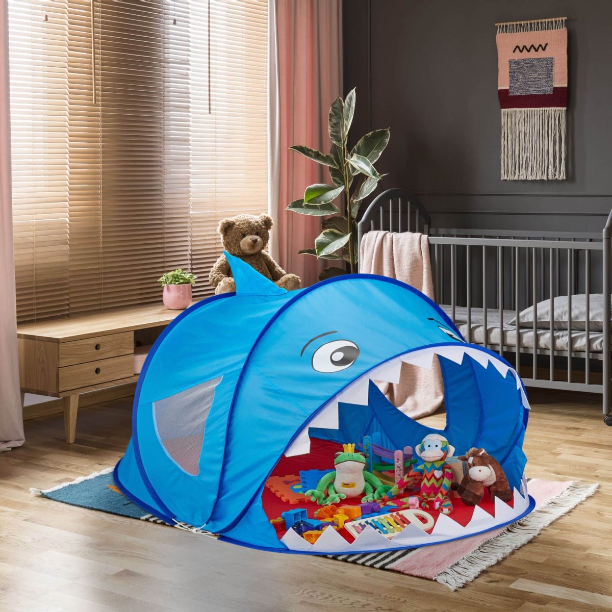 Cort de joaca pentru copii Relaxdays, Pop UP, poliester, albastru, 182 x 100 x 86 cm - imagine 5