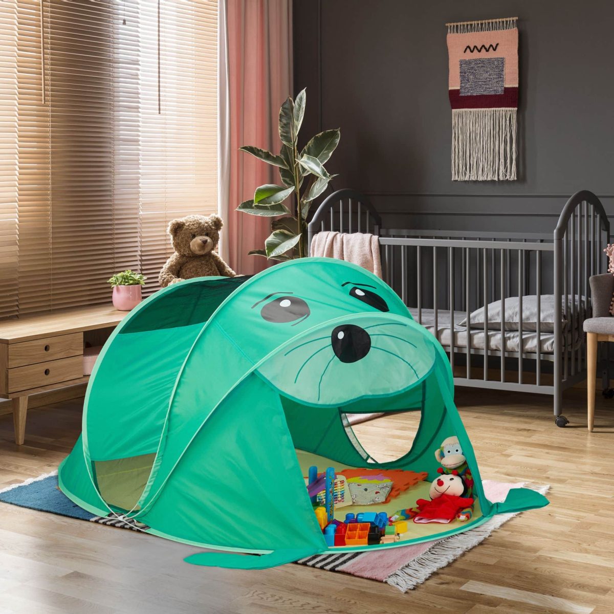 Cort de joaca pentru copii Relaxdays, Pop UP, poliester, albastru, 182 x 100 x 86 cm - imagine 5