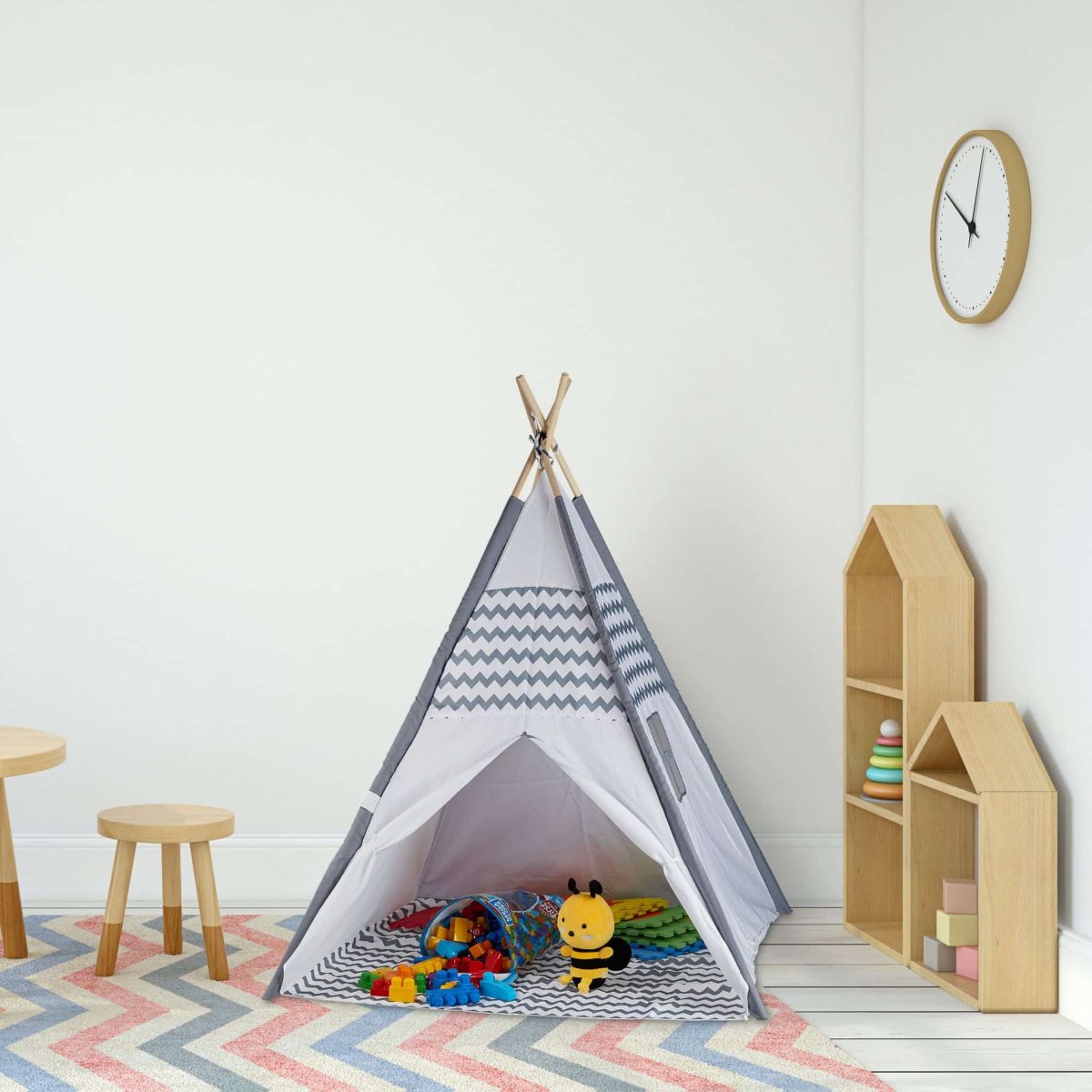 Cort de joaca pentru copii Relaxdays, poliester, gri, poliester, 120 x 120 x 150 cm - imagine 2