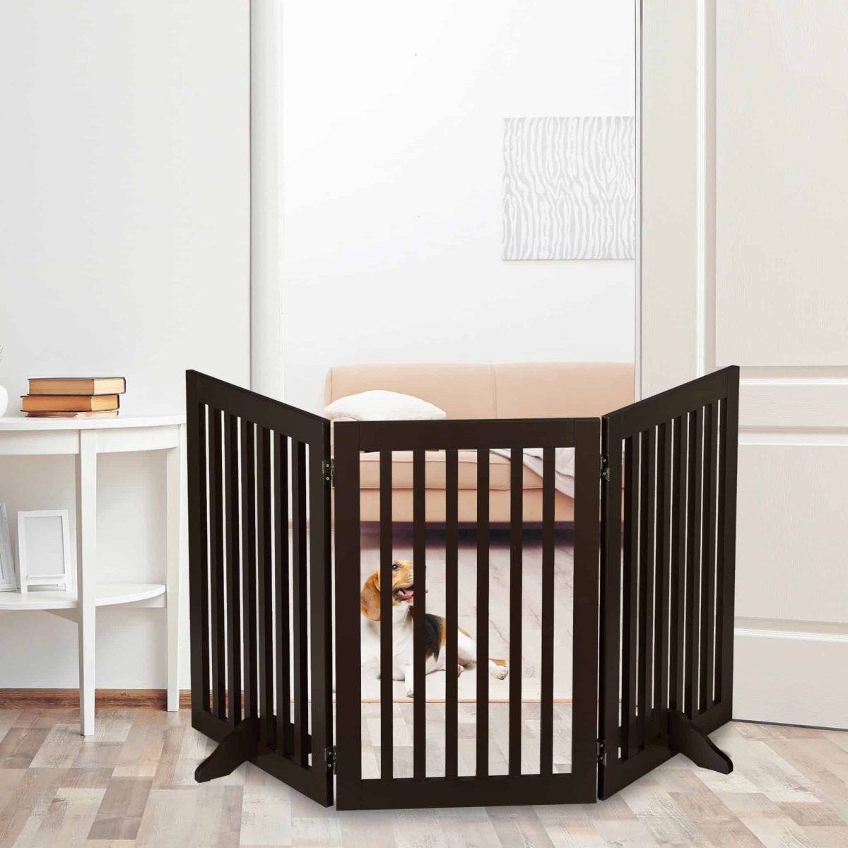 Gard de siguranta pentru copii sau animale de casa, Relaxdays, H 92 cm, lungime maxima 154 cm, MDF, maro - imagine 2