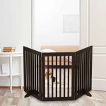 Gard de siguranta pentru copii sau animale de casa, Relaxdays, H 92 cm, lungime maxima 154 cm, MDF, maro - imagine 2