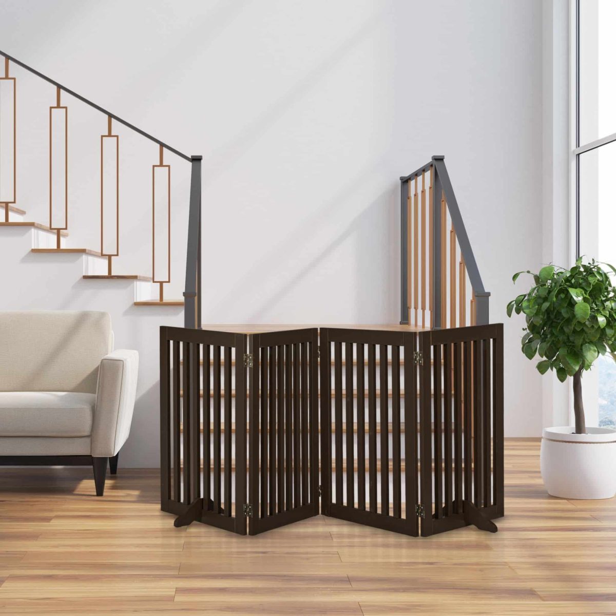 Gard de siguranta pentru copii sau animale de casa, Relaxdays, H 92 cm, lungime maxima 205 cm, MDF, maro - imagine 2
