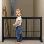 Gard de siguranta pentru copii sau animale de casa, Relaxdays, H 56 cm, lungime maxima 108 cm, lemn de pin si otel, negru