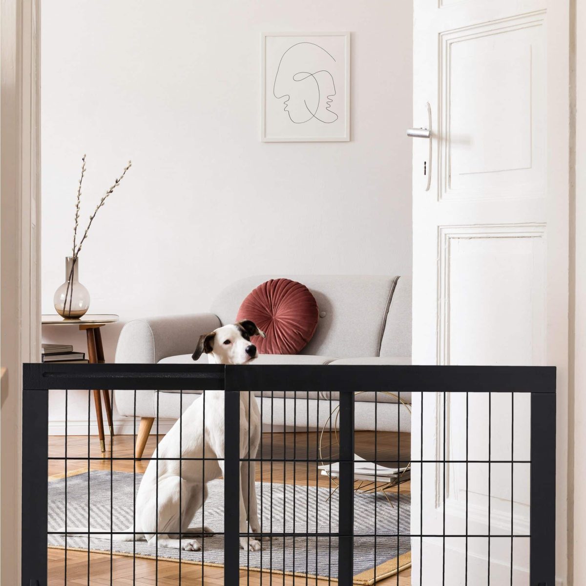 Gard de siguranta pentru copii sau animale de casa, Relaxdays, H 56 cm, lungime maxima 108 cm, lemn de pin si otel, negru - imagine 2