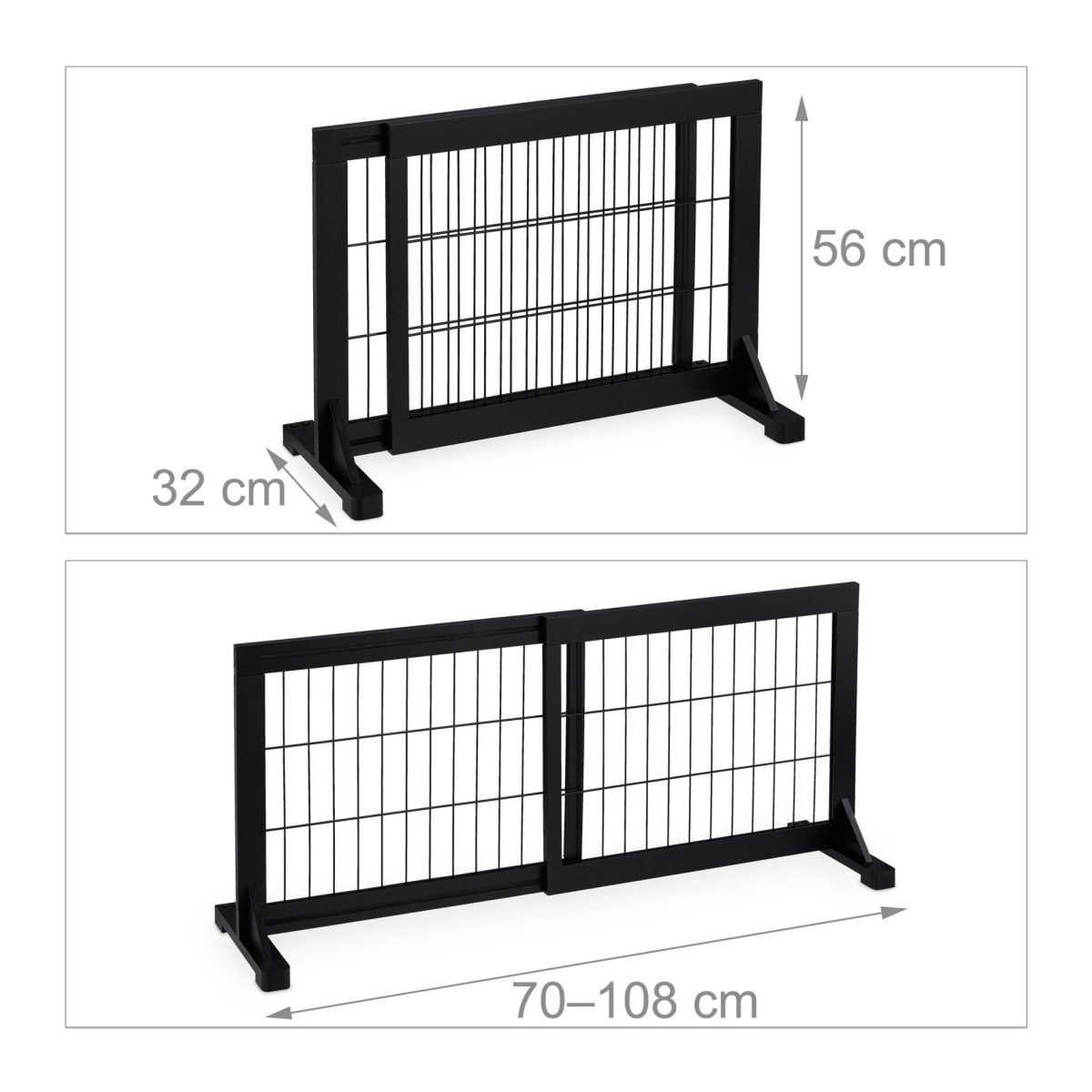 Gard de siguranta pentru copii sau animale de casa, Relaxdays, H 56 cm, lungime maxima 108 cm, lemn de pin si otel, negru - imagine 3