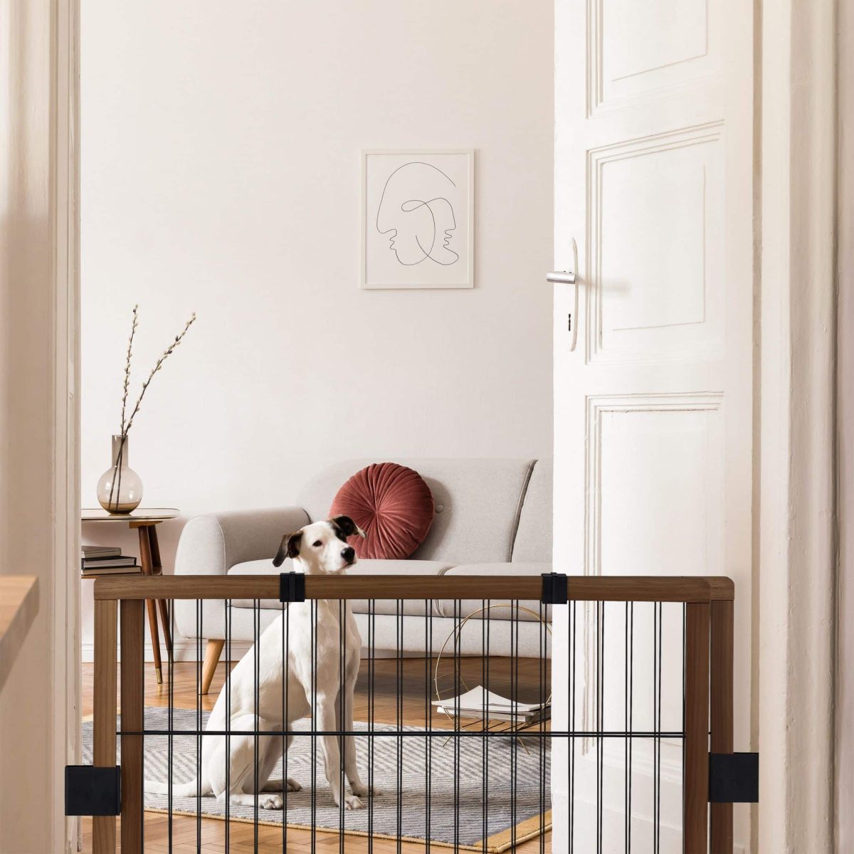 Gard de siguranta pentru copii sau animale de casa, Relaxdays, H 71 cm, lungime maxima 172 cm, lemn de pin si otel, maro/negru - imagine 2