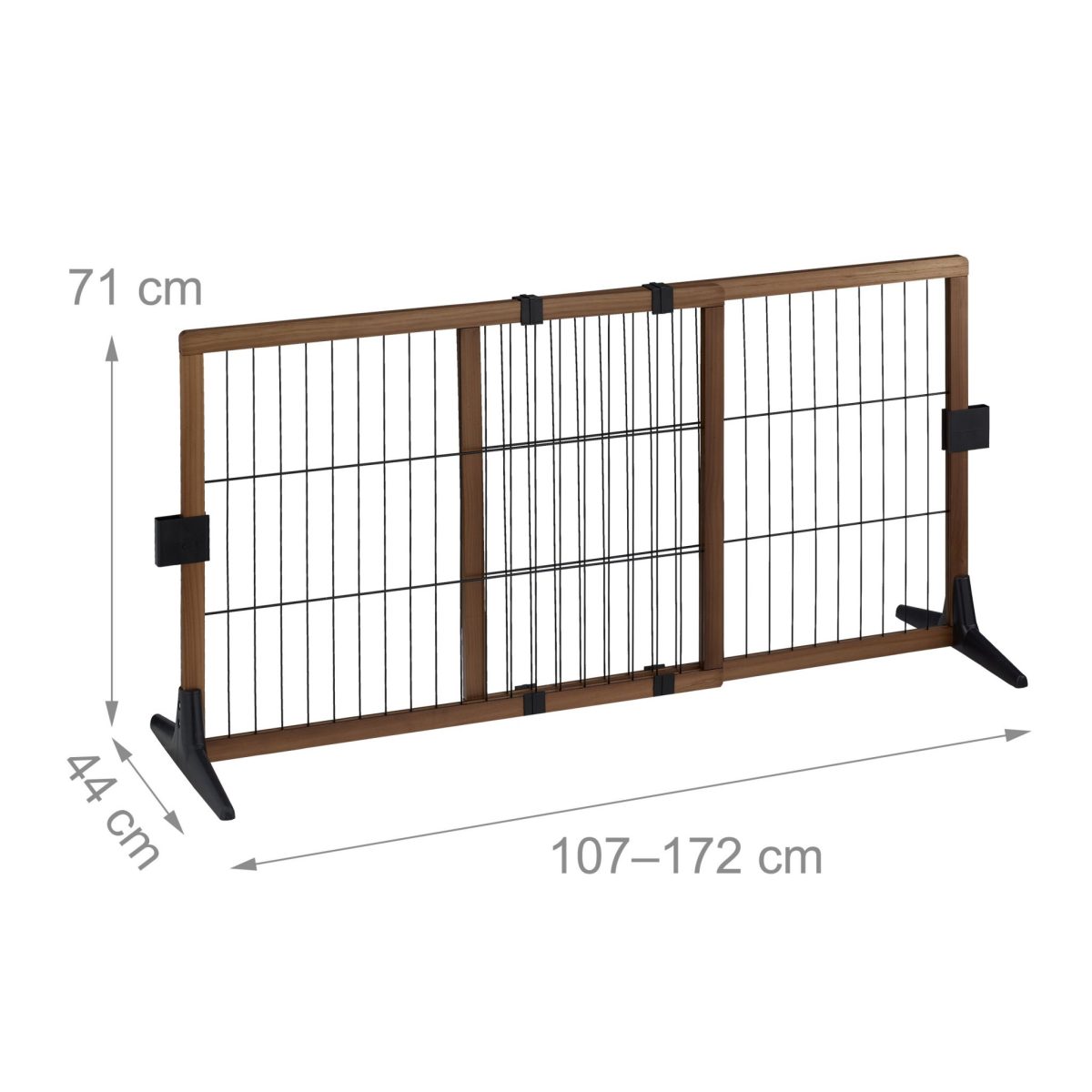 Gard de siguranta pentru copii sau animale de casa, Relaxdays, H 71 cm, lungime maxima 172 cm, lemn de pin si otel, maro/negru - imagine 3