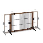 Gard de siguranta pentru copii sau animale de casa, Relaxdays, H 71 cm, lungime maxima 172 cm, lemn de pin si otel, maro/negru - imagine 5