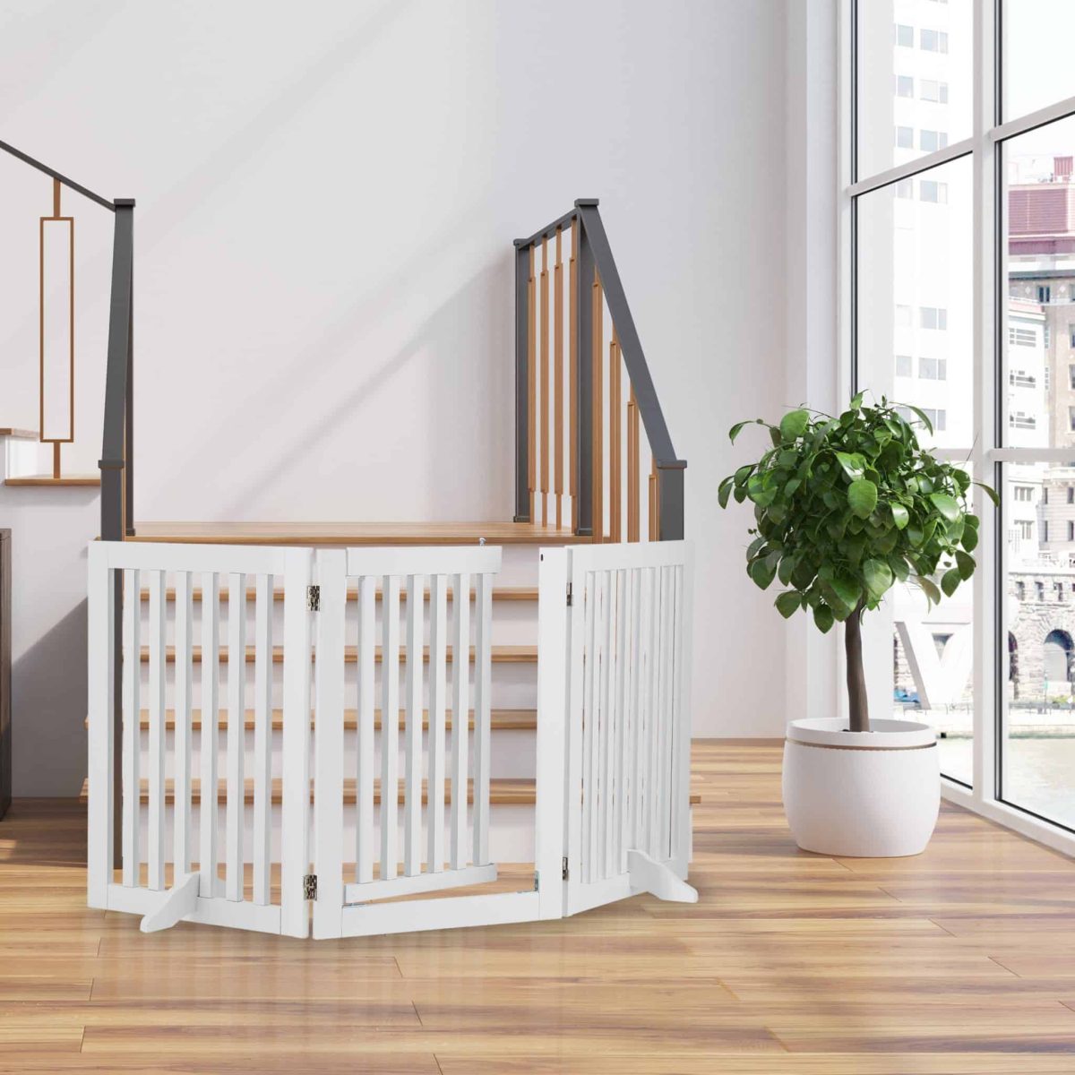 Poarta de siguranta pentru copii sau animale de casa, Relaxdays, H 70 cm, lungime maxima 154 cm, MDF, alb - imagine 2