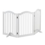 Poarta de siguranta pentru copii sau animale de casa, Relaxdays, H 70 cm, lungime maxima 154 cm, MDF si bambus, alb
