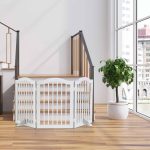 Poarta de siguranta pentru copii sau animale de casa, Relaxdays, H 70 cm, lungime maxima 154 cm, MDF si bambus, alb - imagine 2