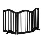 Poarta de siguranta pentru copii sau animale de casa, Relaxdays, H 70 cm, lungime maxima 154 cm, MDF si bambus, negru