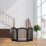 Poarta de siguranta pentru copii sau animale de casa, Relaxdays, H 70 cm, lungime maxima 154 cm, MDF si bambus, negru - imagine 2