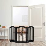 Poarta de siguranta pentru copii sau animale de casa, Relaxdays, H 70 cm, lungime maxima 154 cm, MDF si bambus, negru - imagine 6