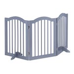 Poarta de siguranta pentru copii sau animale de casa, Relaxdays, H 70 cm, lungime maxima 154 cm, MDF si bambus, gri