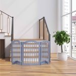 Poarta de siguranta pentru copii sau animale de casa, Relaxdays, H 70 cm, lungime maxima 154 cm, MDF si bambus, gri - imagine 2