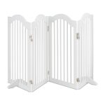 Poarta de siguranta pentru copii sau animale de casa, Relaxdays, H 92 cm, lungime maxima 205 cm, MDF si bambus, alb