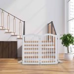 Poarta de siguranta pentru copii sau animale de casa, Relaxdays, H 92 cm, lungime maxima 205 cm, MDF si bambus, alb - imagine 2