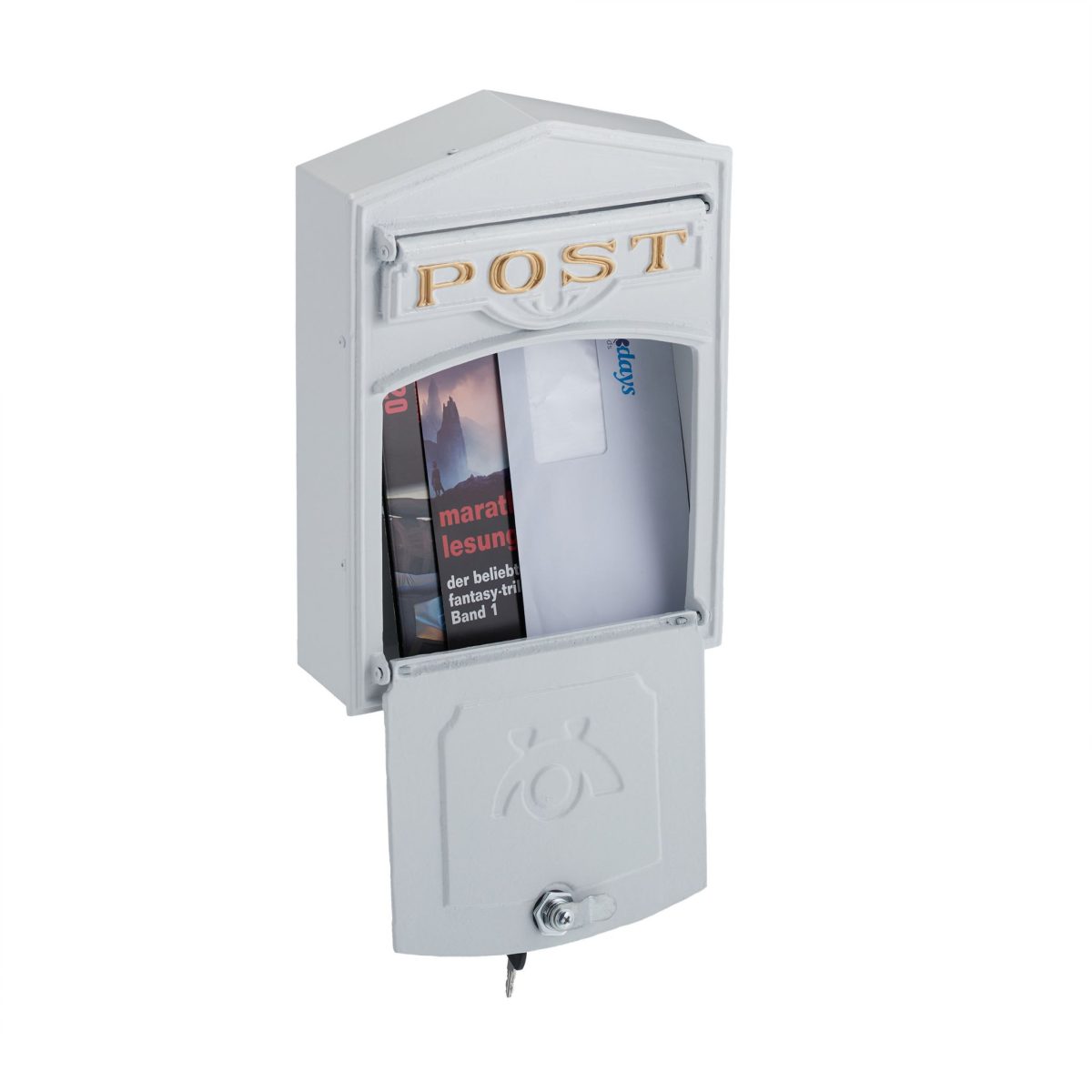 Cutie postala cu aspect vintage alba, pentru exterior, dimensiuni 31,5 x 23 x 9 cm, alb, Relaxdays - imagine 5
