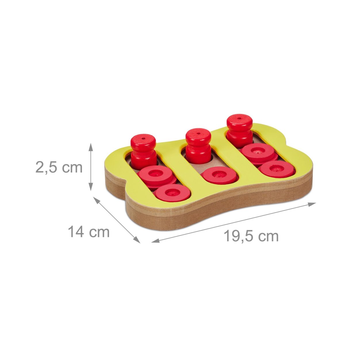 Jucarie interactiva pentru caini Relaxdays, galben/rosu/natural, 2,5 x 19,5 x 14 cm, din MDF - imagine 4