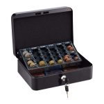Caseta bani pentru monede si bancnote, Relaxdays, negru, dimensiuni 9 x 25 x 18 cm