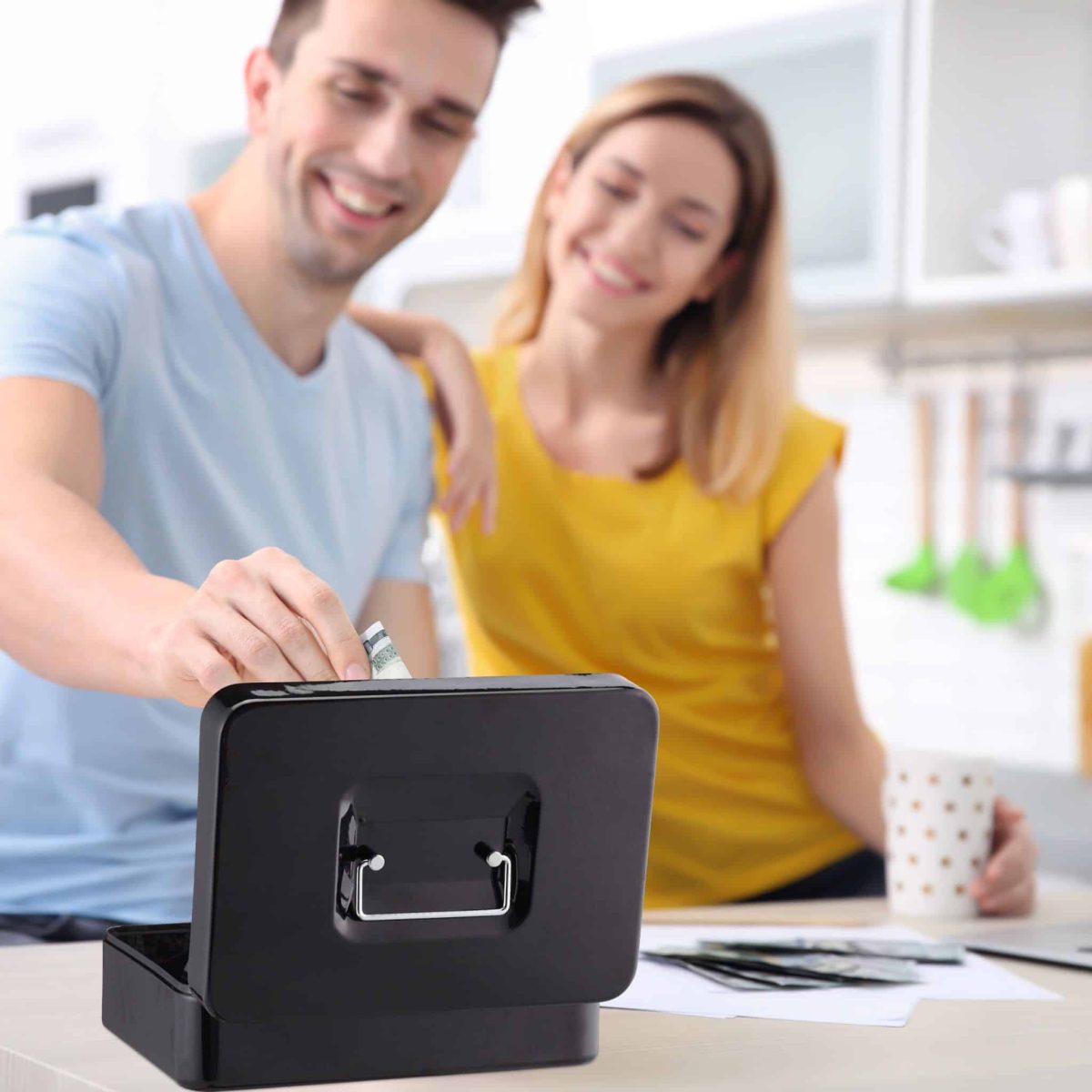 Caseta bani pentru monede si bancnote, Relaxdays, negru, dimensiuni 9 x 25 x 18 cm - imagine 5