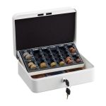 Caseta bani pentru monede si bancnote, Relaxdays, alb, dimensiuni 9 x 25 x 18 cm
