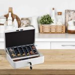 Caseta bani pentru monede si bancnote, Relaxdays, alb, dimensiuni 9 x 25 x 18 cm - imagine 2