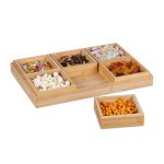 Tava de servire cu 6 boluri, din bambus, natur, 5, 5 x 47 x 32, 5 cm