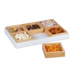 Tava de servire cu 6 boluri, din bambus, natur, 5, 5 x 47 x 32, 5 cm