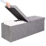 Banca pliabila cu spatiu pentru depozitare, CASARIA®, cadru MDF, gri, poliester, 80 x 40 x 40 cm - imagine 3