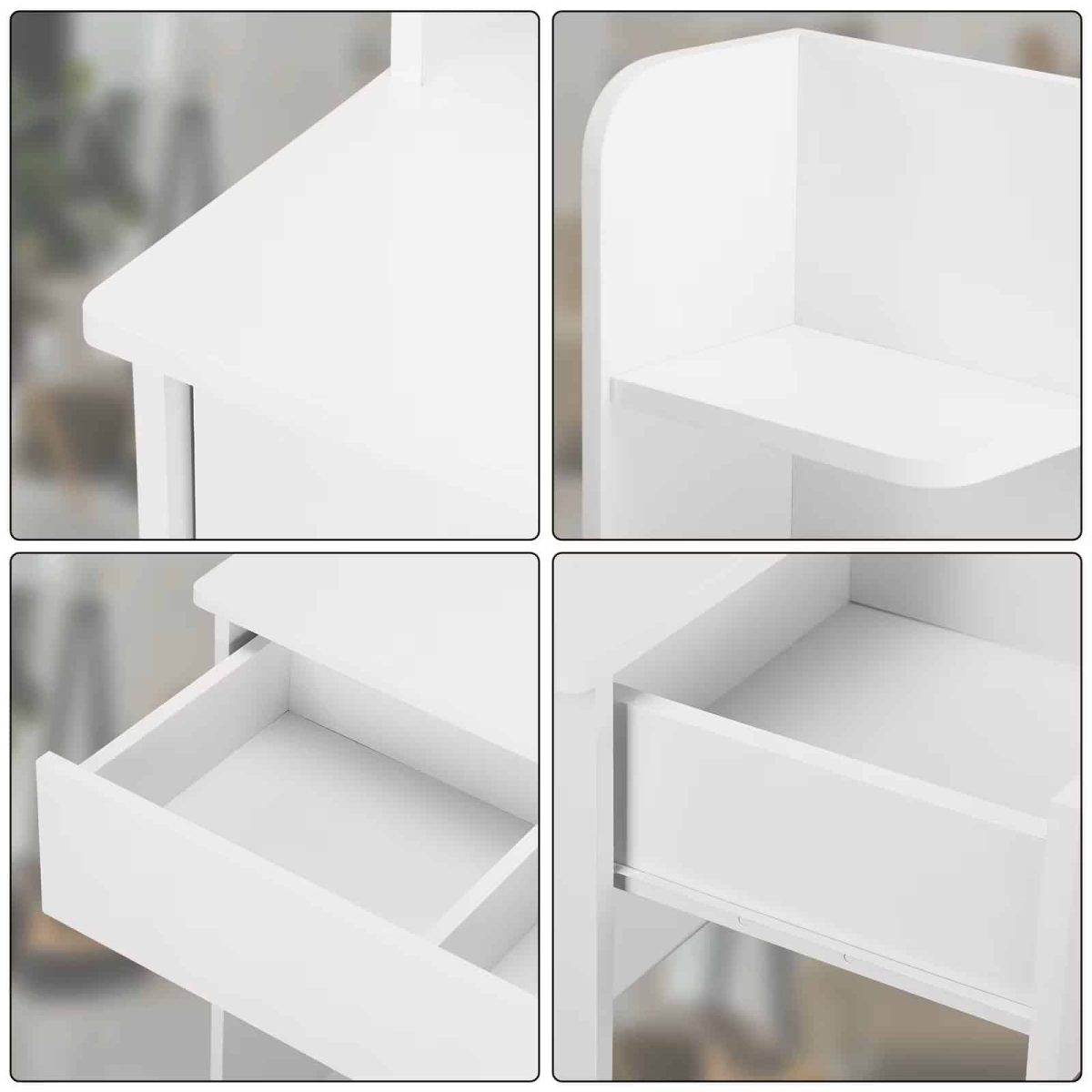 Masa de toaleta cu LED, Casaria®, sertar cu 3 compartimente, 4 rafturi, alb, MDF, 108 x 140 x 40cm - imagine 4