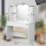 Masa de toaleta cu LED, Casaria®, sertar cu 3 compartimente, 4 rafturi, alb, MDF, 108 x 140 x 40cm - imagine 6