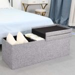 Banca pliabila cu spatiu pentru depozitare, CASARIA®, cadru MDF, gri, poliester, 80 x 40 x 40 cm - imagine 2