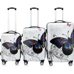 Set 3 trolere, M-L-XL, maner telescopic reglabil, roti duble robuste de 360°, blocaj cifru, alb