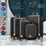 Set trolere pentru voiaj, 4 piese, marimi diferite, S, M, L, XL, include cantar, curele si eticheta pentru bagaje, cu incuietoare, gri inchis - imagine 4