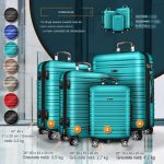 Set trolere pentru voiaj, 4 piese, marimi diferite, S, M, L, XL, include cantar, curele si eticheta pentru bagaje, cu incuietoare, turcoaz - imagine 4