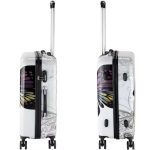 Set 3 trolere si bagaj de mana, M-L-XL, maner telescopic reglabil, roti duble robuste de 360°, blocaj cifru, alb - imagine 3