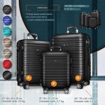 Set trolere pentru voiaj, 3 piese, marimi diferite, M, L, XL, include cantar, curele si eticheta pentru bagaje, cu incuietoare, negru - imagine 4