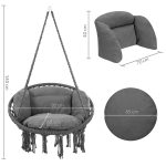 Leagan suspendat din bumbac cu 2 perne, capacitate pana la 150 kg, rezistent la intemperii, cadru otel galvanizat, 80 x 60 x 140 cm, gri - imagine 3