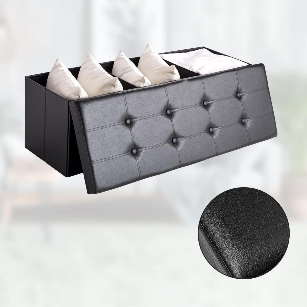 Banca 3 locuri cu spatiu depozitare, CASARIA®, 131 L, negru, 115 x 38 x 38 cm - imagine 2